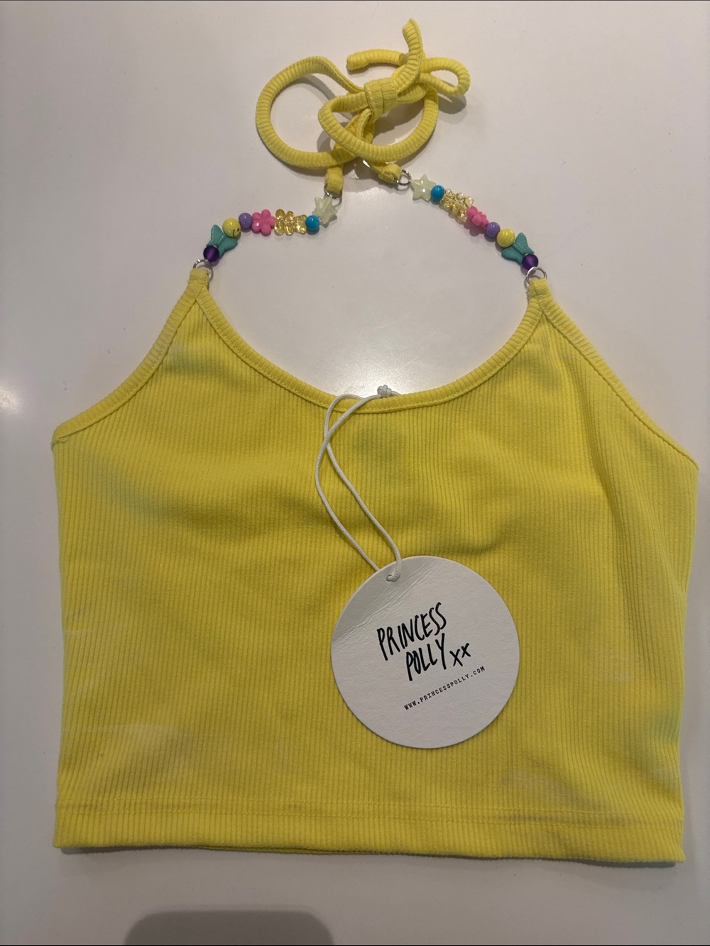 Princess Polly Yellow Beaded Halter Crop Top